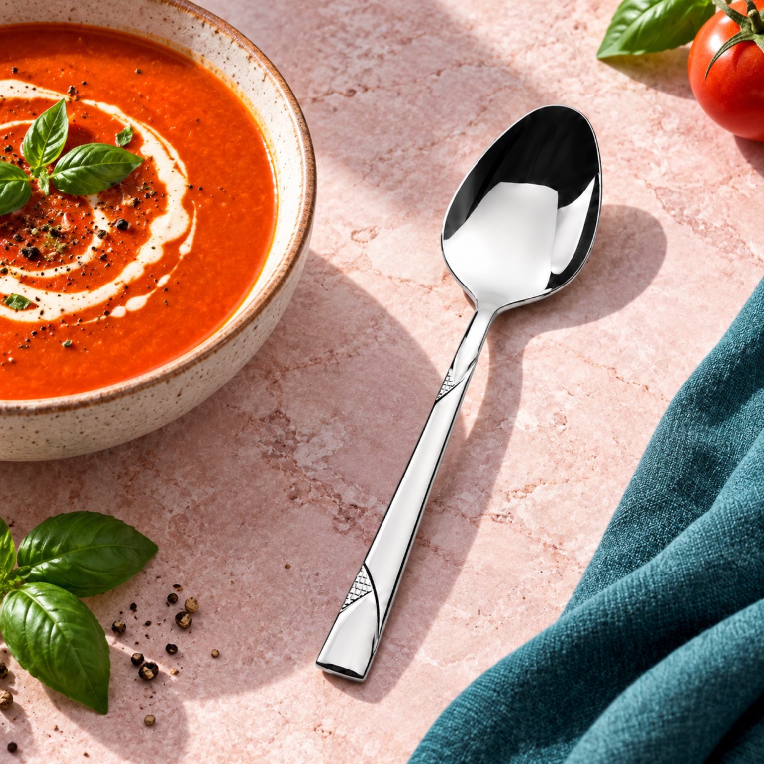 Gümüş Yemek Kaşığı sofrada – kullanım görseli